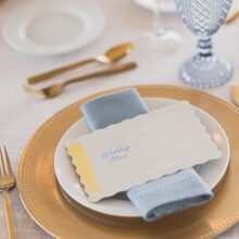 341 Ivory Belize Faux Linen with 359 Light Blue Double Hemstitch Napkin