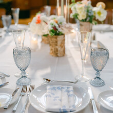 367 Blue Portofino Napkin on 341 Ivory Belize Faux Linen