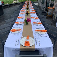 153 Bright Orange Solid with 258 Jute Faux Burlap Runner on 8 White Solid