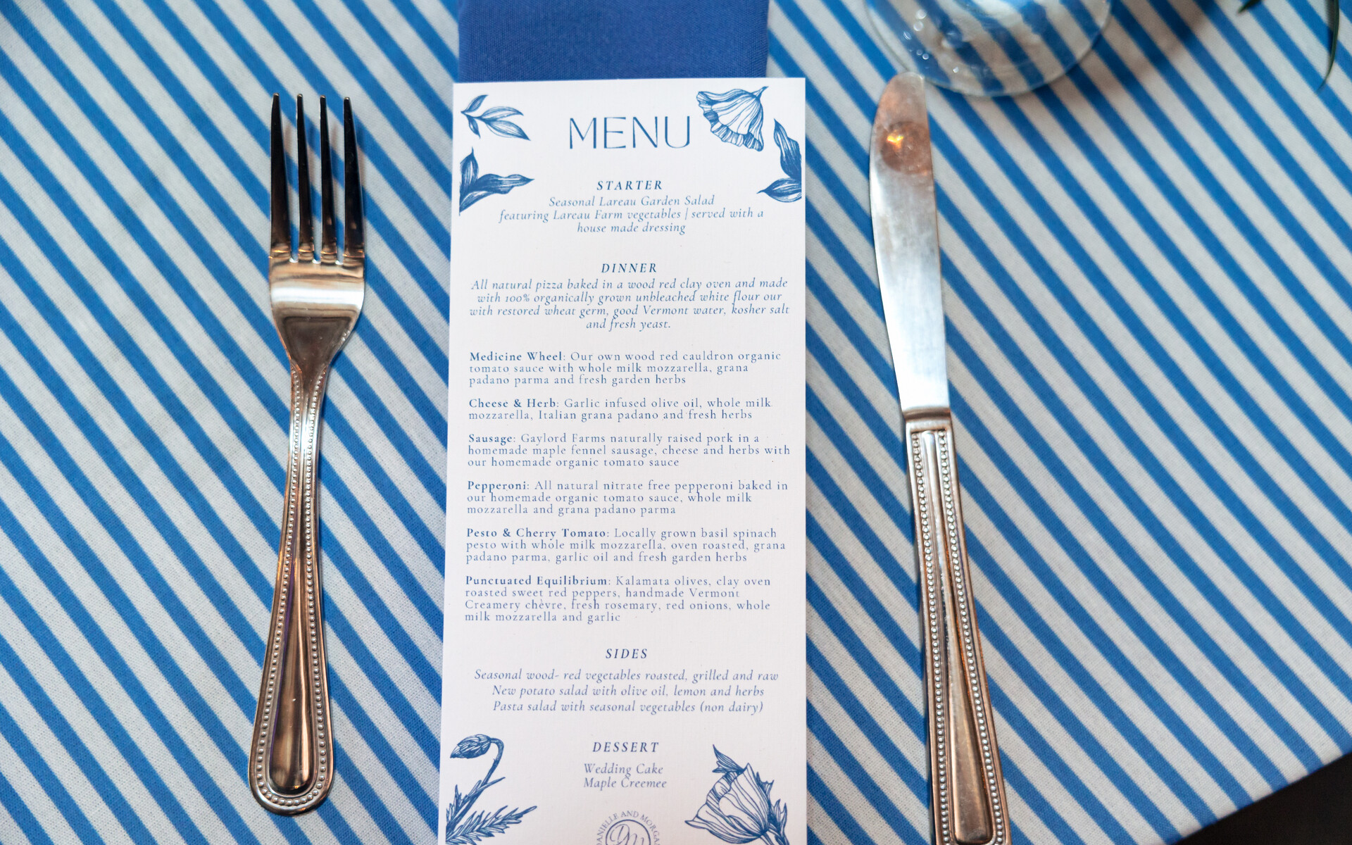 French Blue Stripe Tablecloth with Menu Card