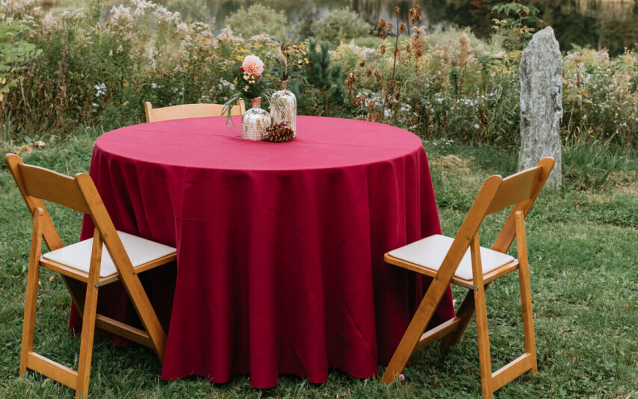 Burgundy tablecloth at Satoyama Farm